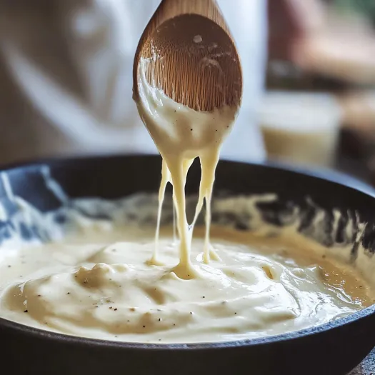 A spoon is in a bowl of cream.
