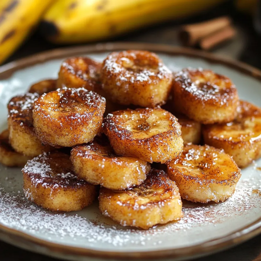 A plate of banana bread with powdered sugar on top.