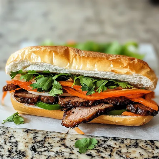 A sandwich with meat and vegetables.