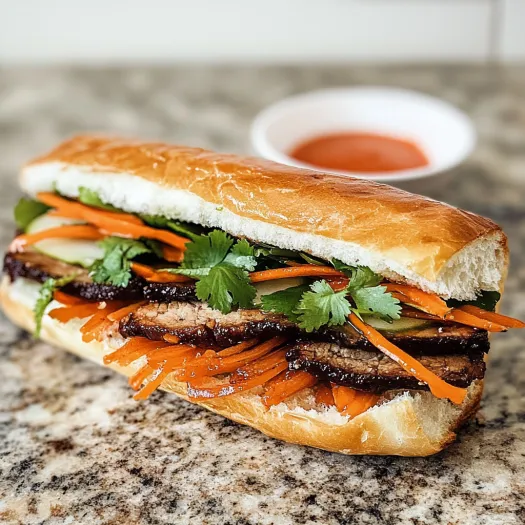 A sandwich with carrots and cilantro.