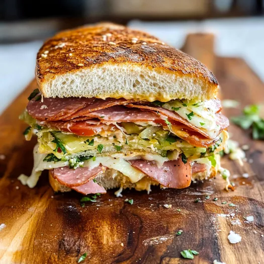 A sandwich with meat and lettuce on a wooden table.