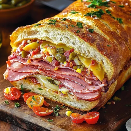 A sandwich with meat and vegetables.