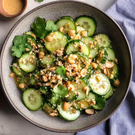 A bowl of food with cucumbers and nuts.
