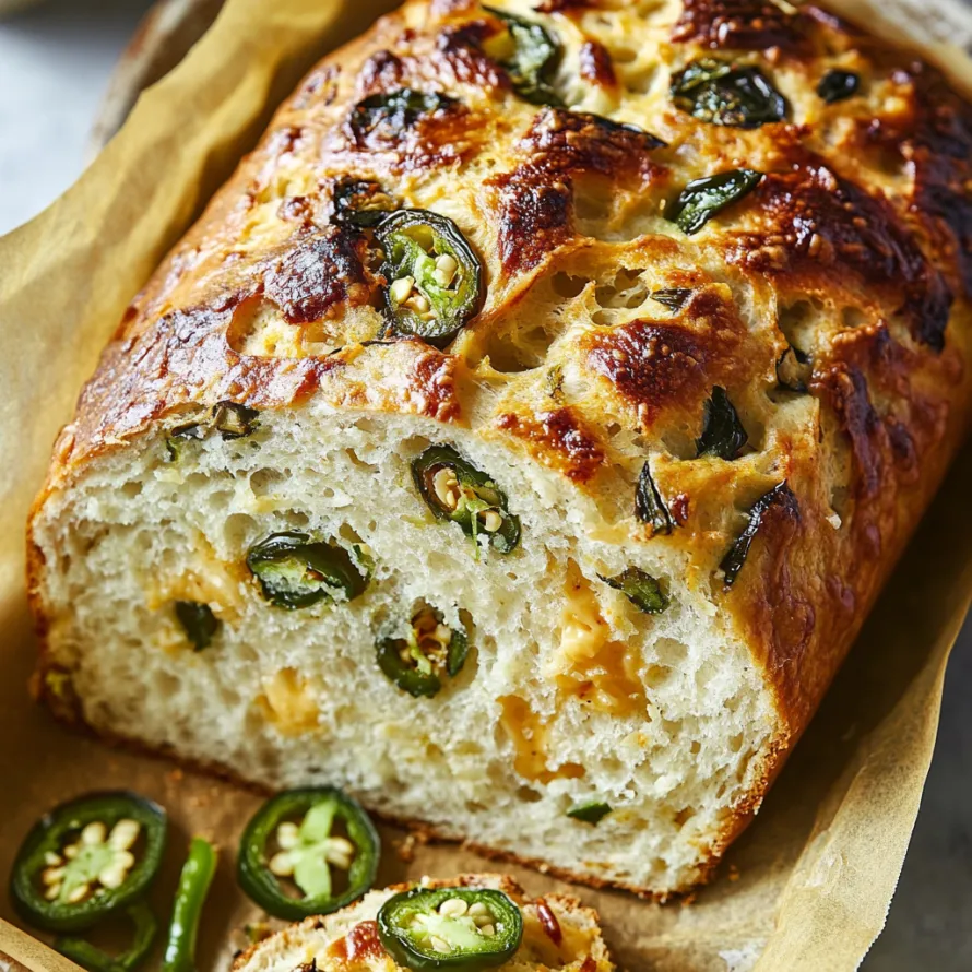 A loaf of bread with green peppers on top.