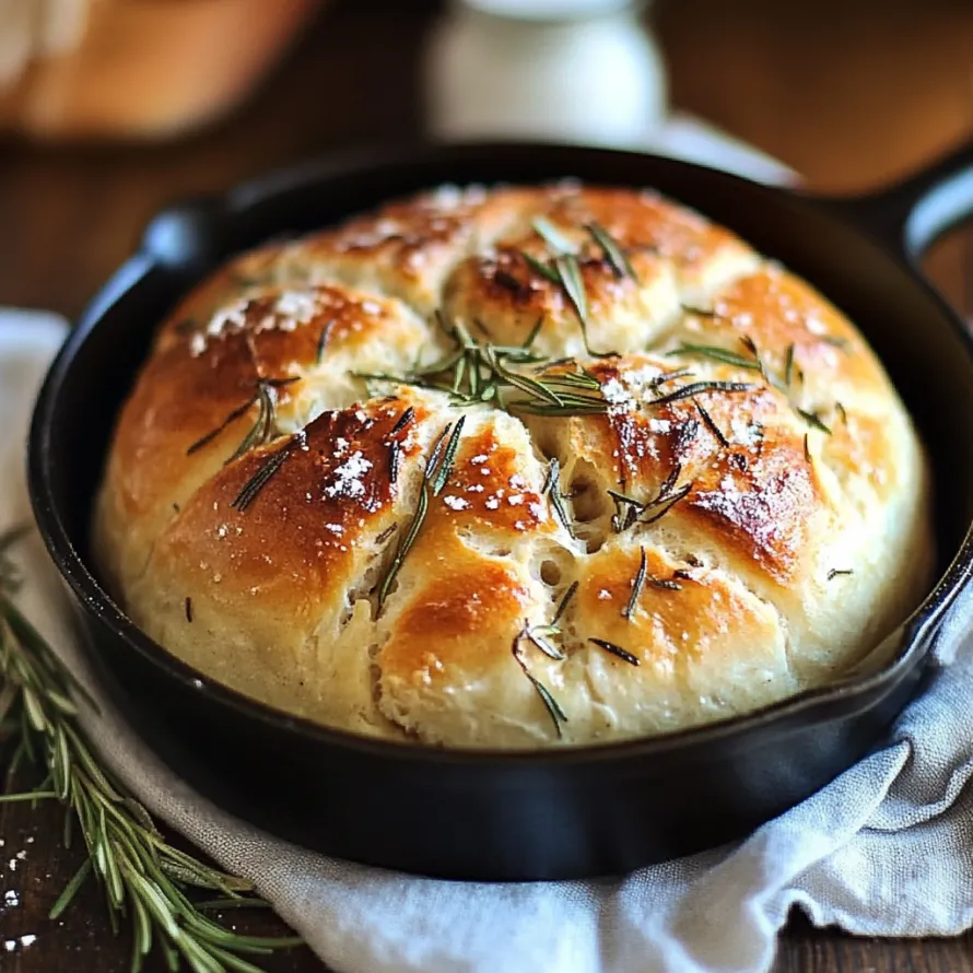 A pan of bread with herbs on top.