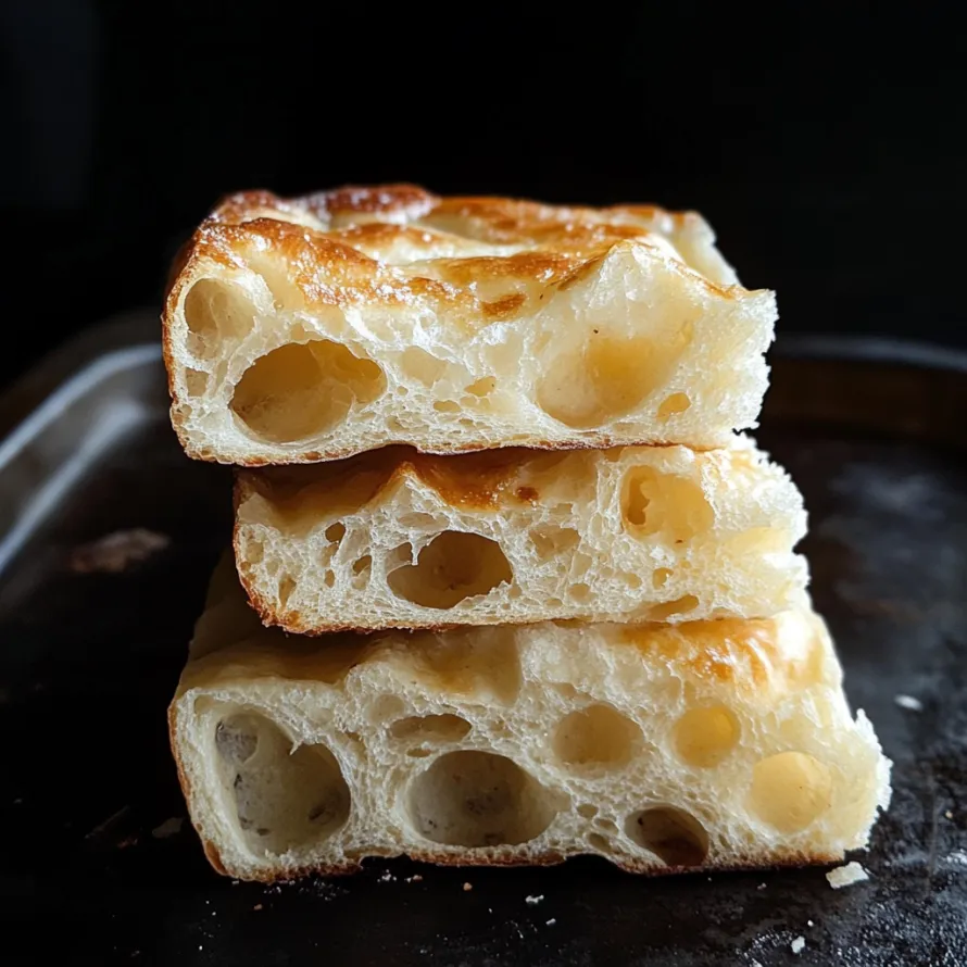 Three pieces of bread stacked on top of each other.