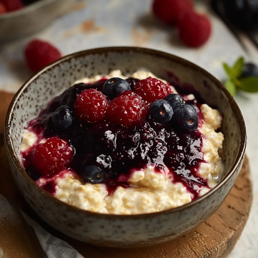 Bowl of berries and yogurt.