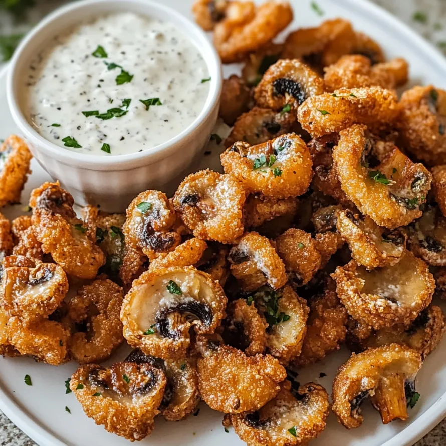 A bowl of mushrooms with a dipping sauce.