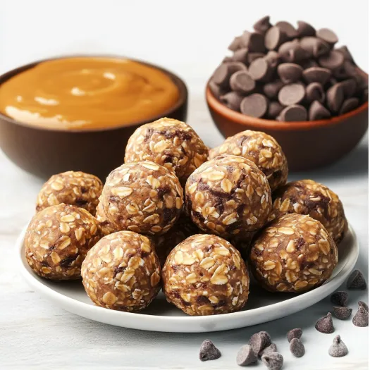 A bowl of chocolate chips and a bowl of peanut butter.