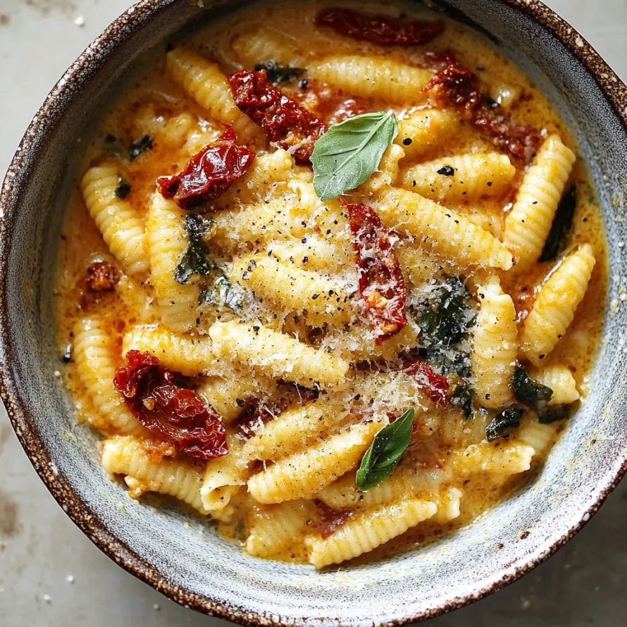 A bowl of pasta with tomatoes and cheese.