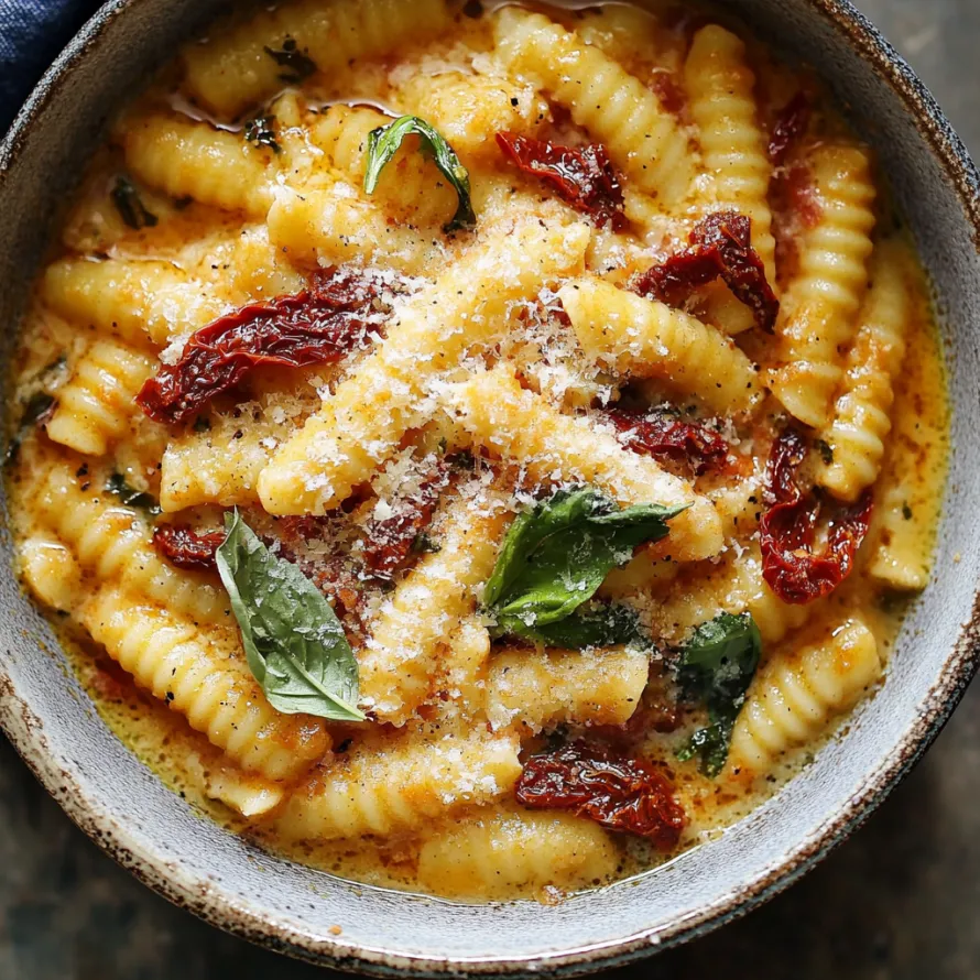 A bowl of pasta with cheese and tomatoes.