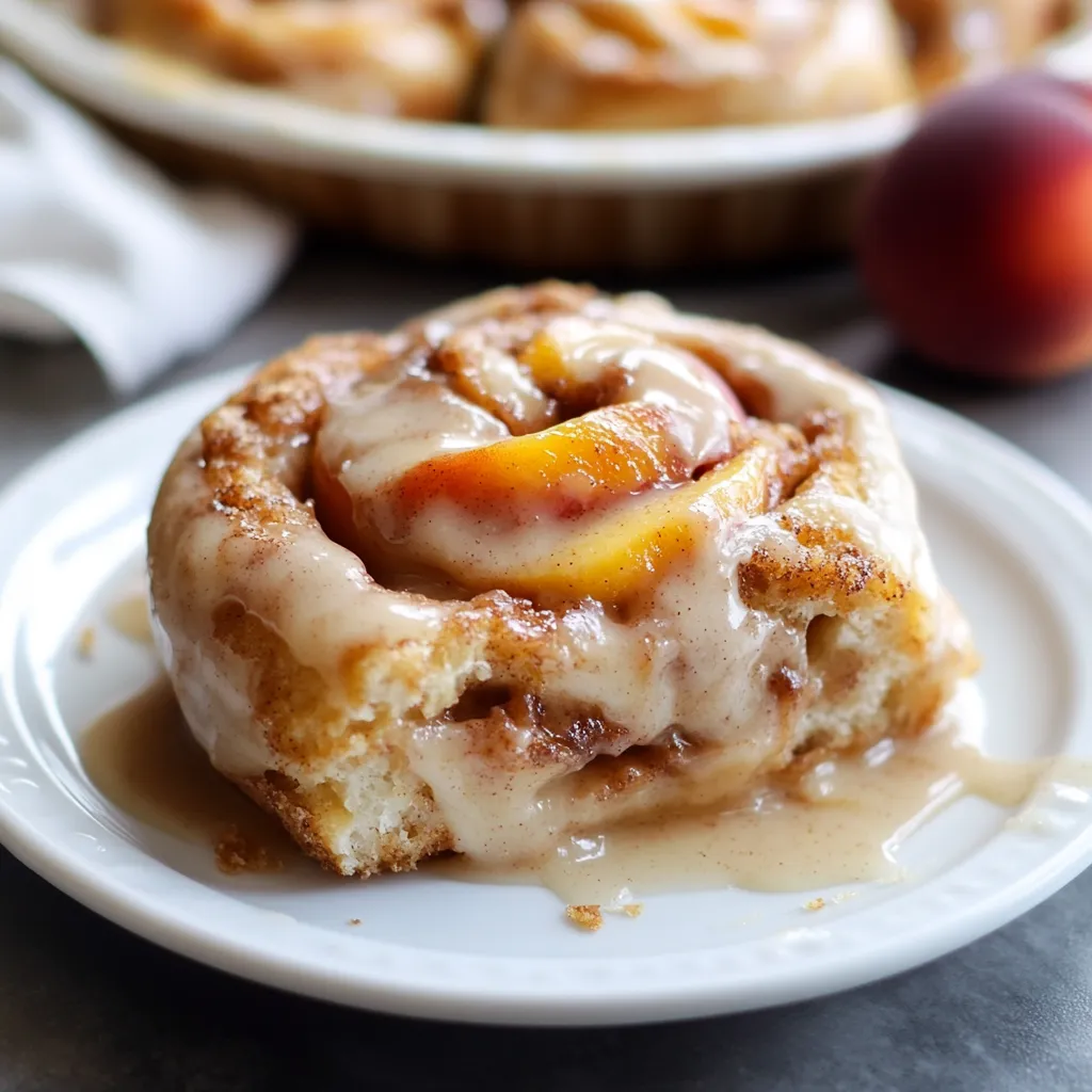 A plate of peach cinnamon rolls.