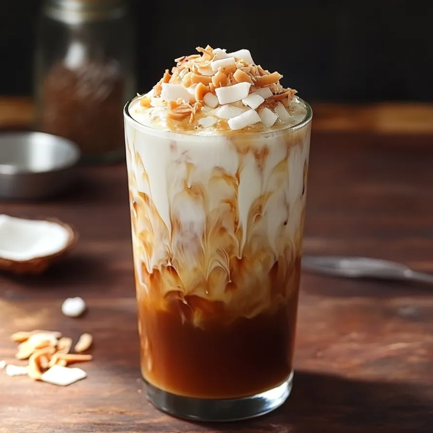 A glass of coconut milk with a spoon in it.