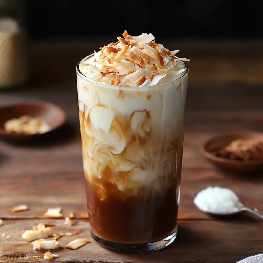 A glass of coconut milk with a spoon in it.