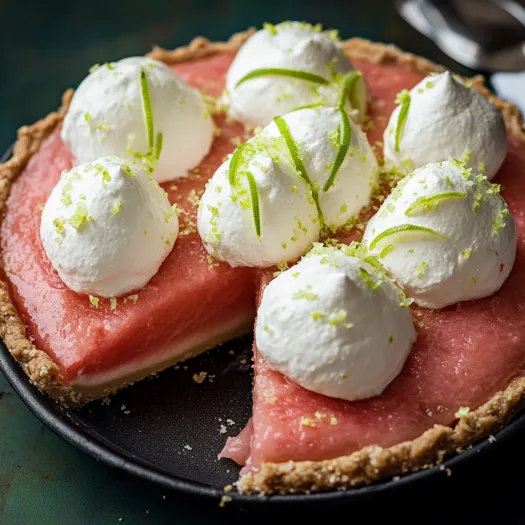 A slice of watermelon with whipped cream on top.