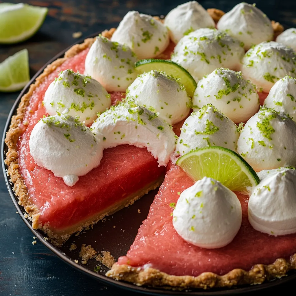 A slice of watermelon pie with whipped cream on top.