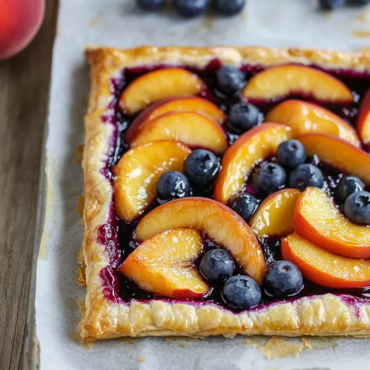 A blueberry and peach pie.