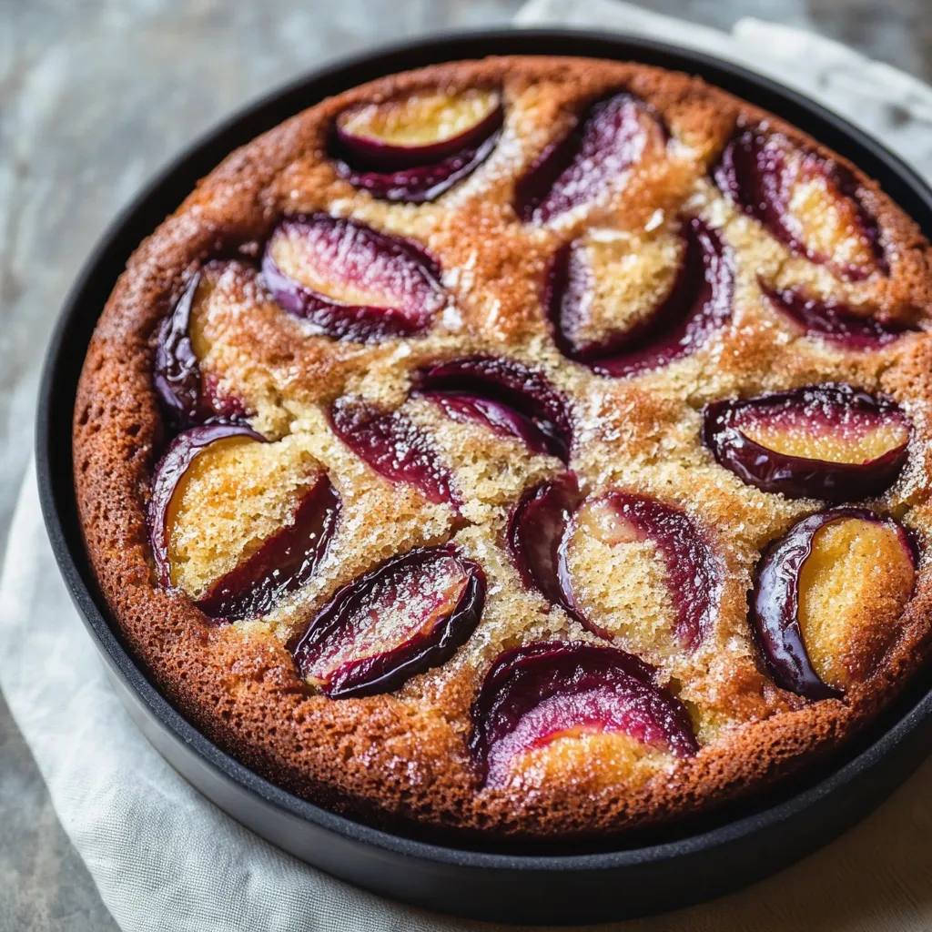 Cake topped with fresh fruit.