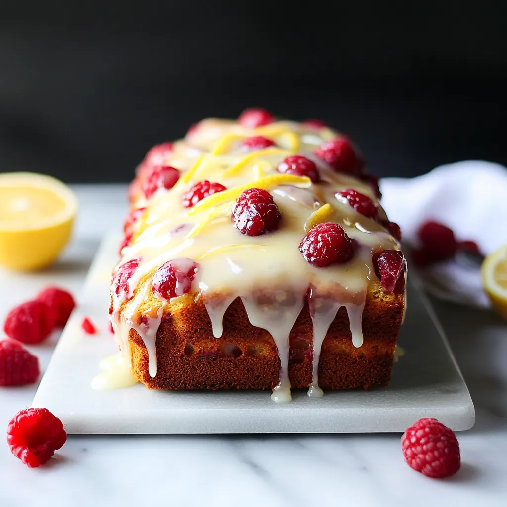 A cake with raspberries and lemon on top.