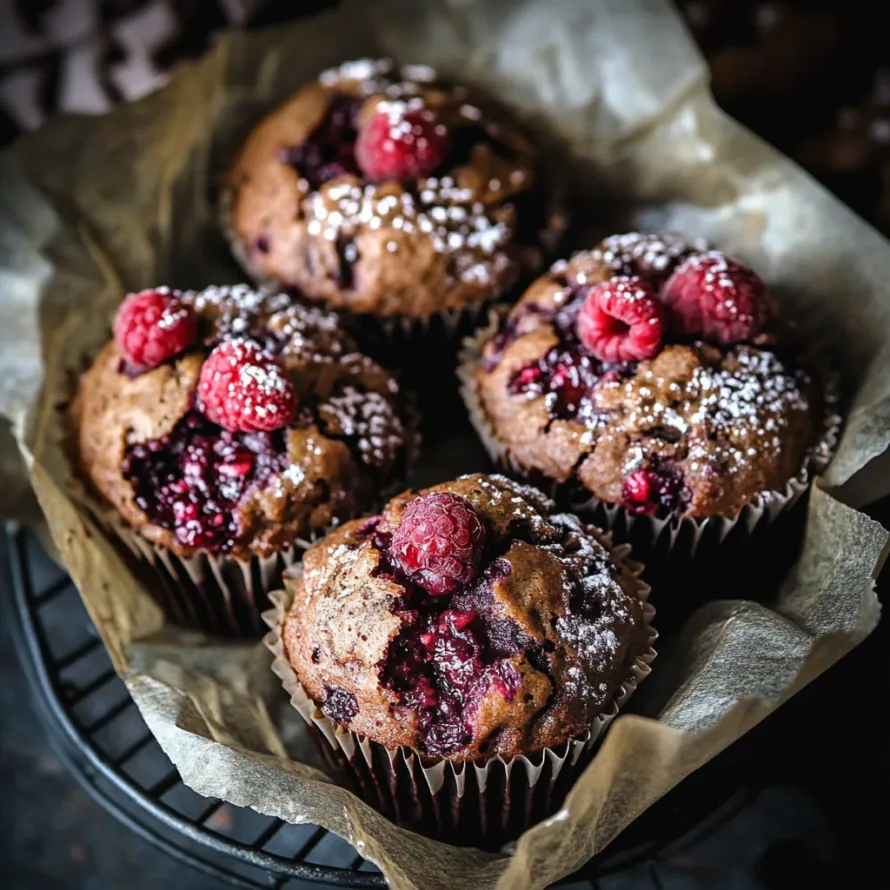 A cupcake with a raspberry on top.