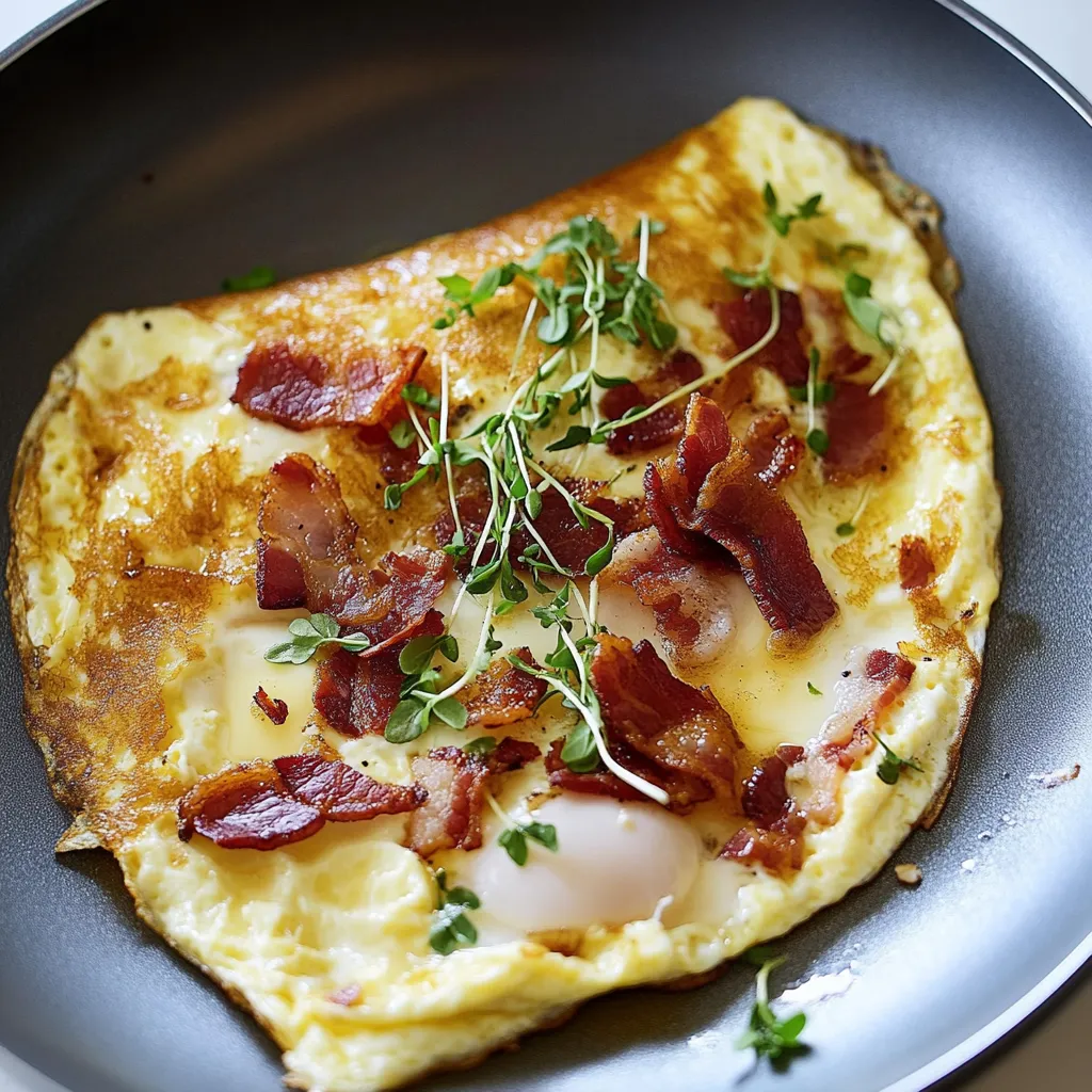 A plate of food with bacon and greens.