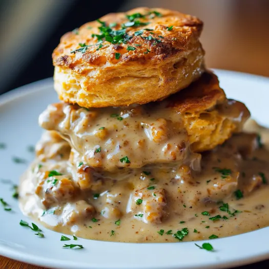 A plate of food with a biscuit on top.