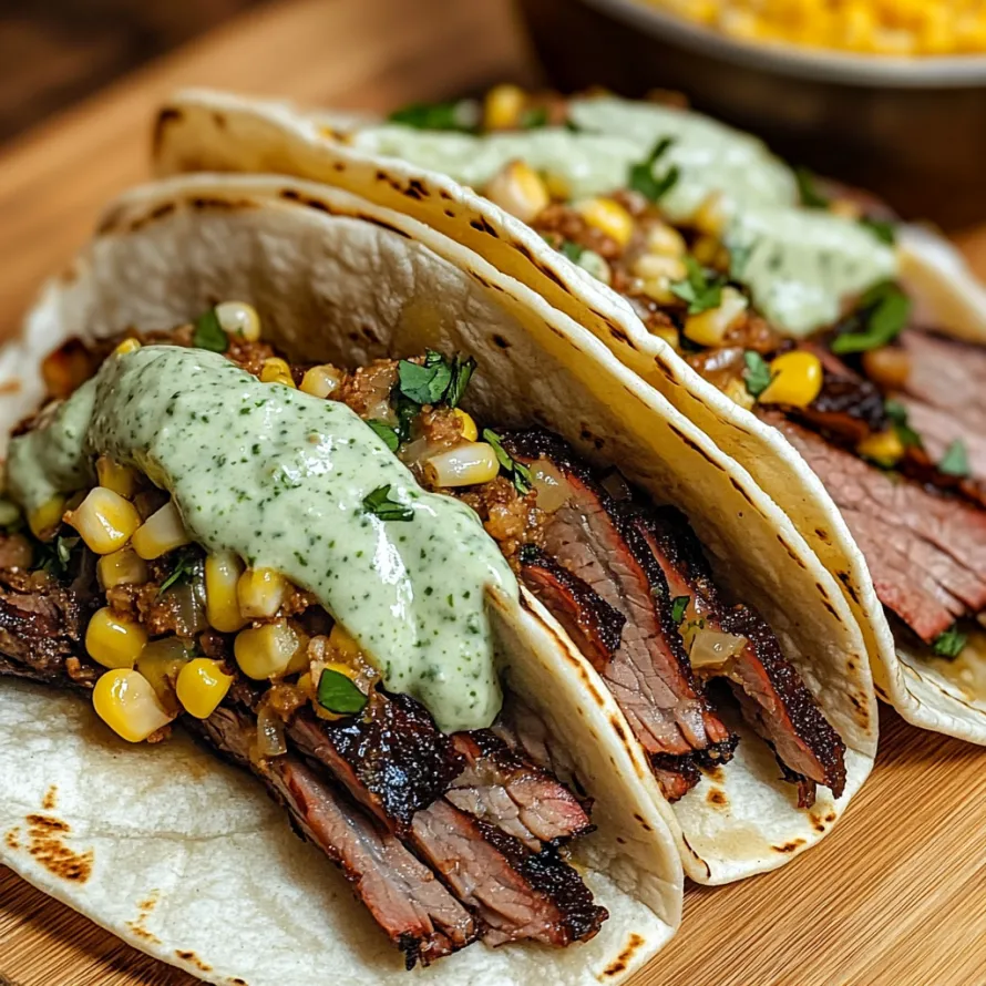 Two tacos with meat and sour cream.