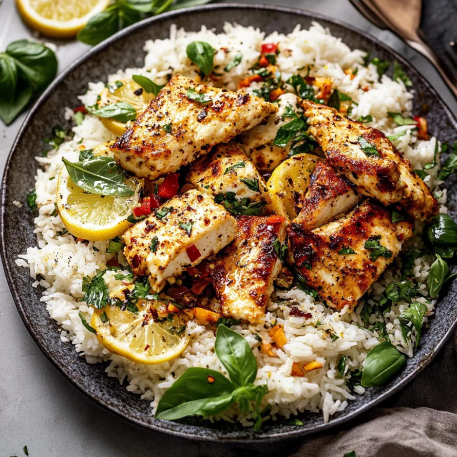 A plate of food with rice and lemon.