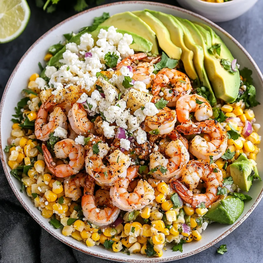 A bowl of shrimp and avocado salad.