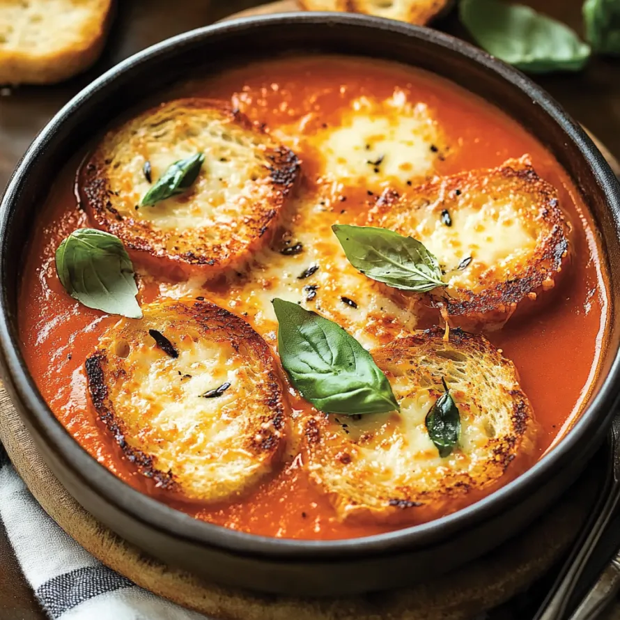 A comforting bowl of tomato soup with cheesy toast.