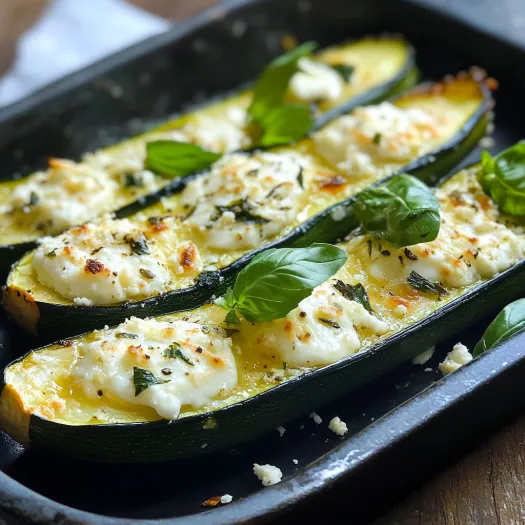 A pan of zucchini with cheese and basil.