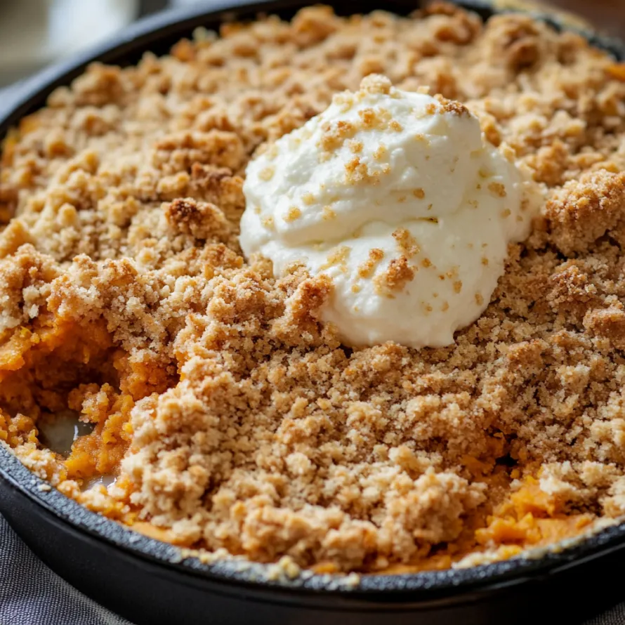 A dessert topped with whipped cream.