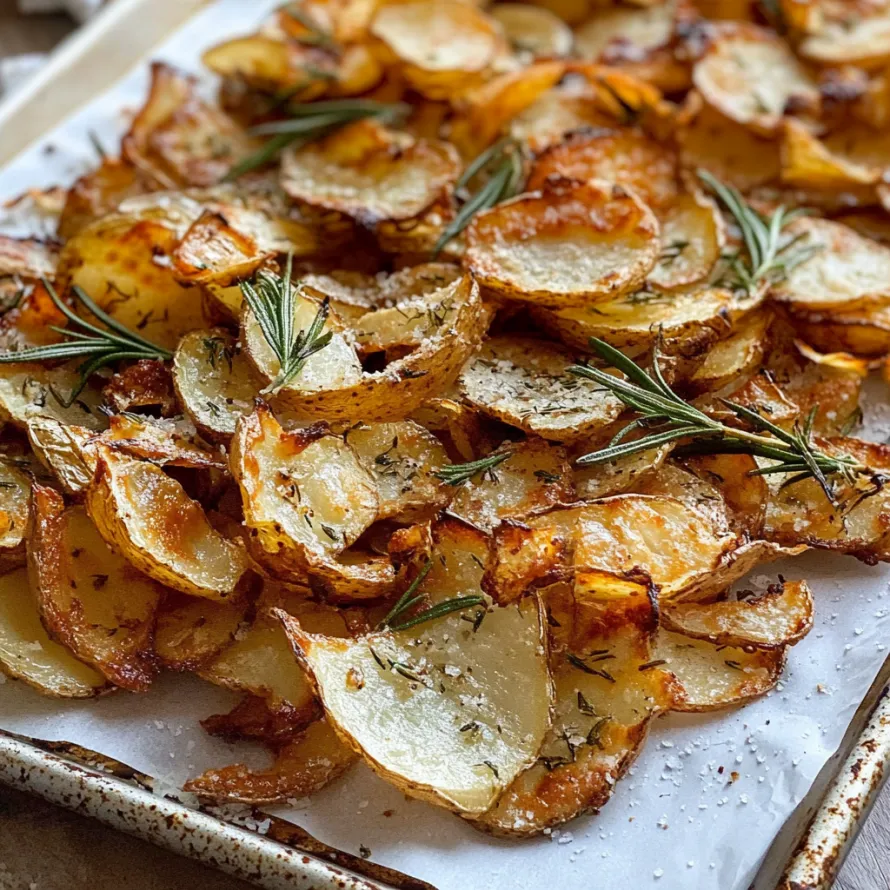 Golden crispy potato skins with rosemary and herbs.