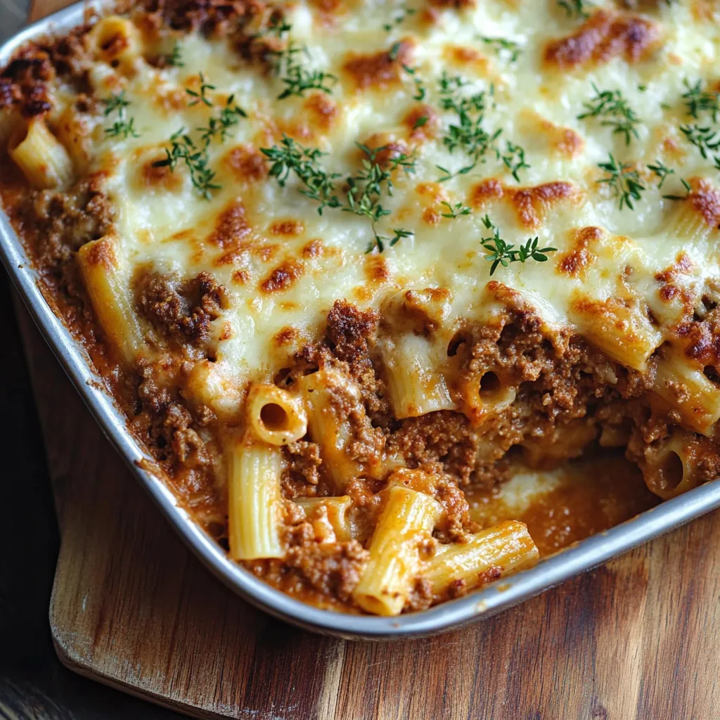 A pan of lasagna with noodles and meat.