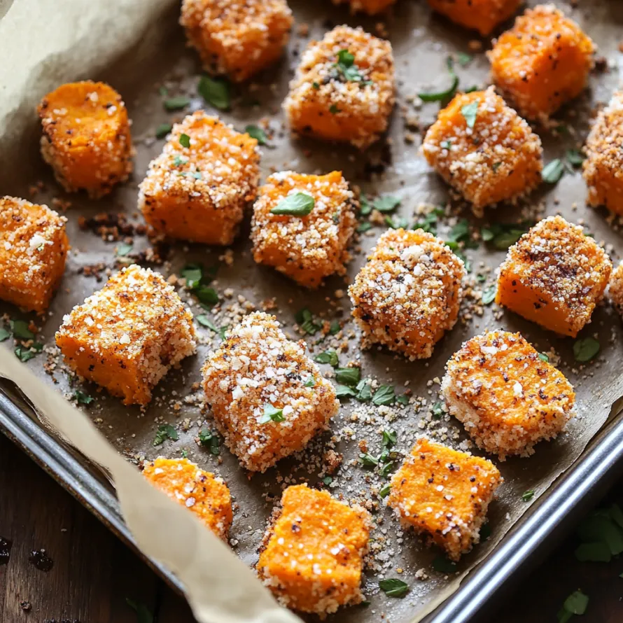 Bite-sized snacks topped with green herbs.