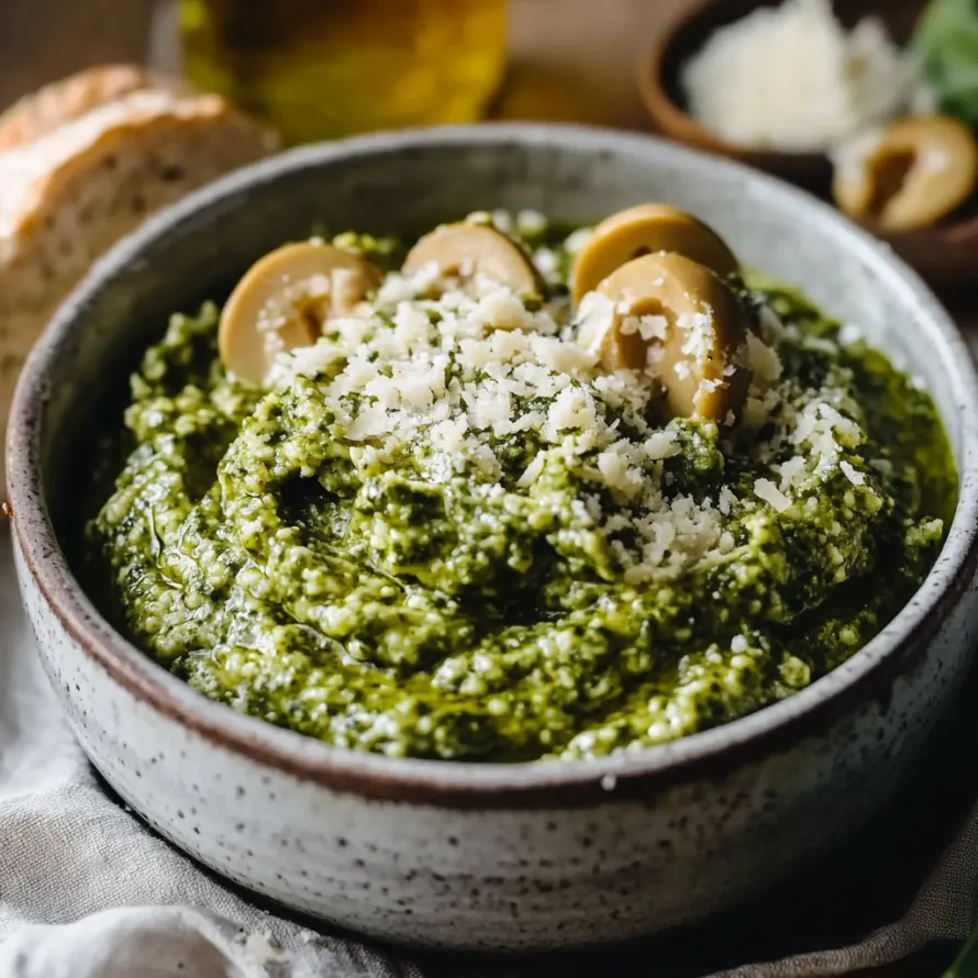 A bowl of soup with mushrooms and cheese.