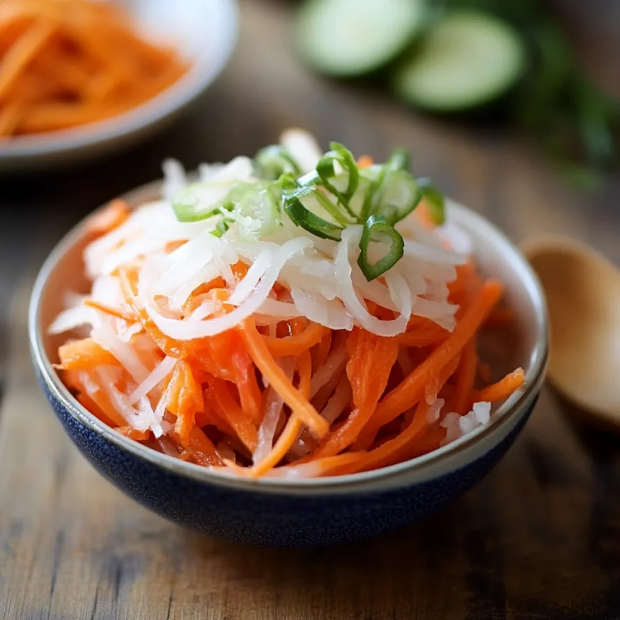 A bowl of shredded carrots topped with fresh green onions.
