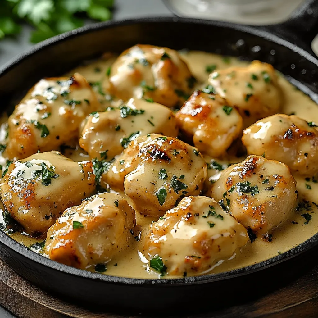 A pan of chicken with sauce.