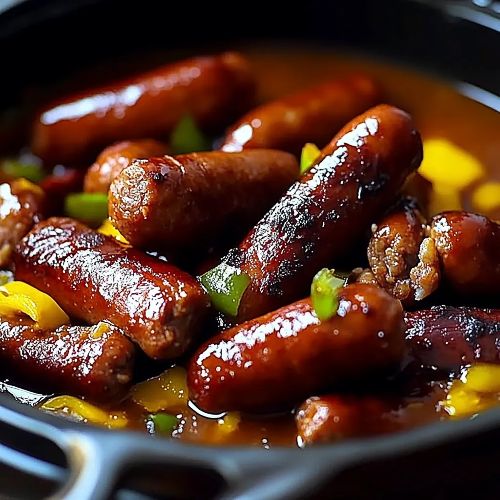 A bowl of sausage and peppers.