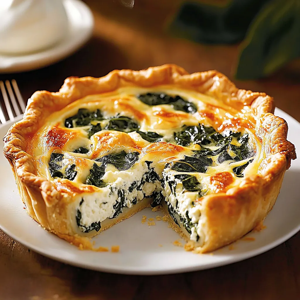 A plate with a piece of spinach tart.