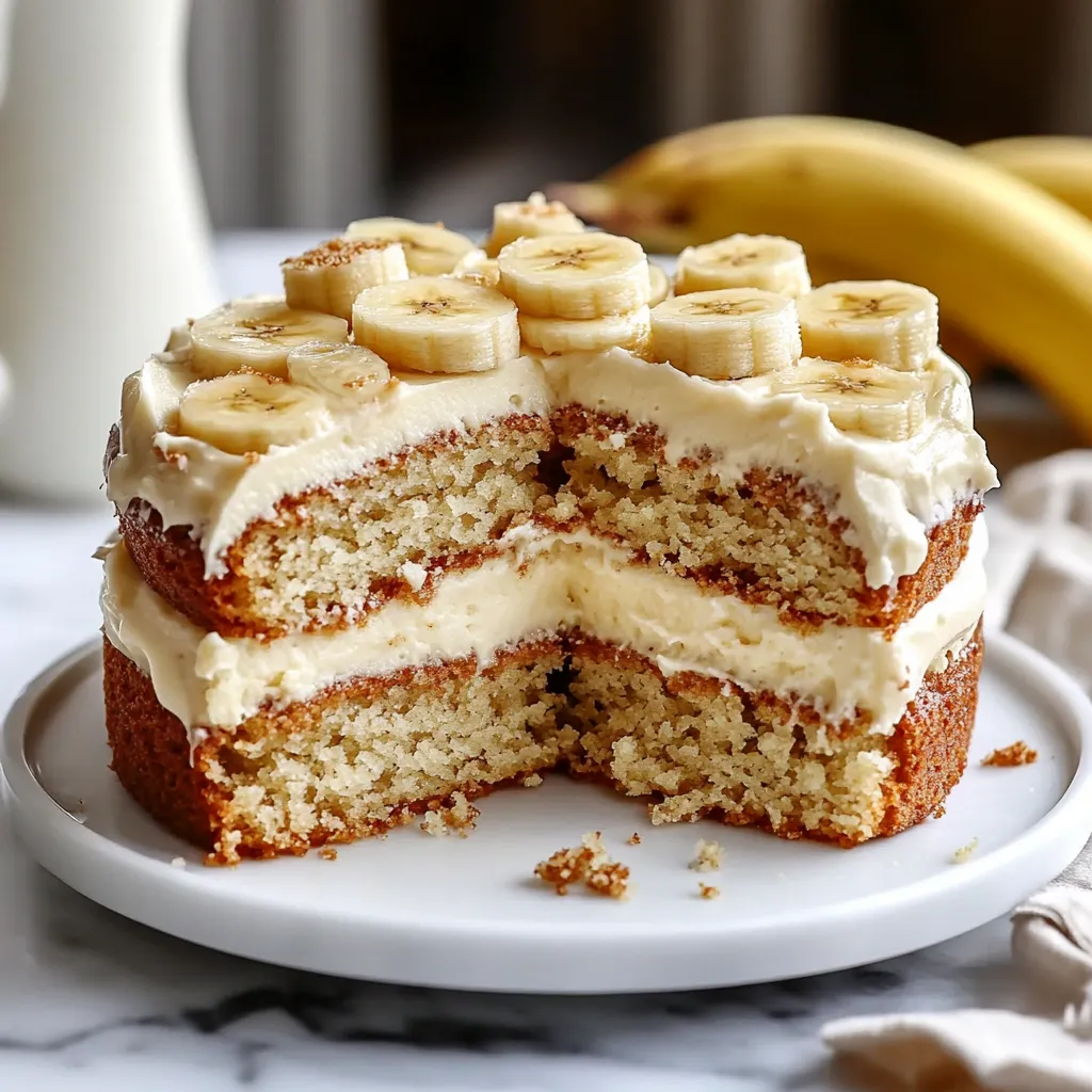 A slice of banana cake on a plate.