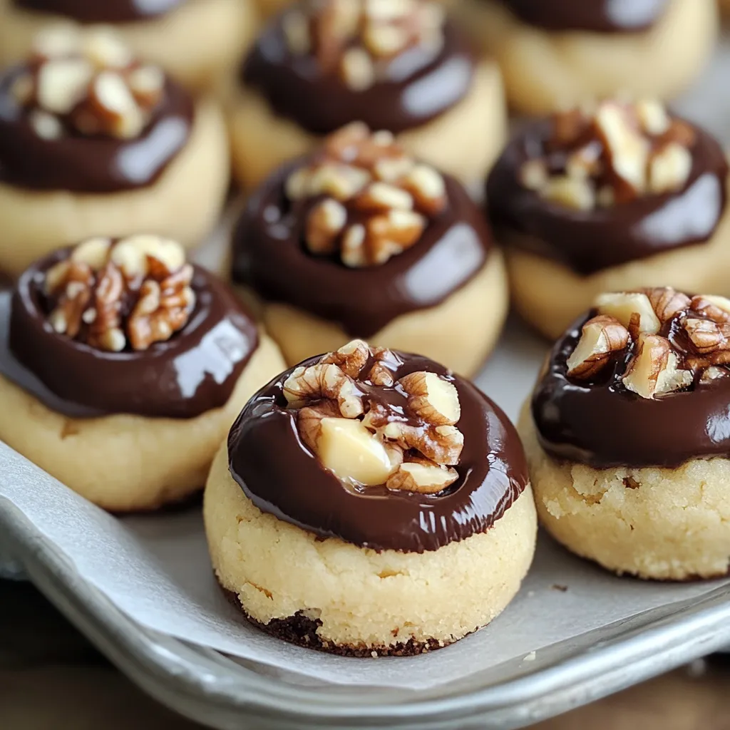A tray of cookies with walnuts and chocolate.