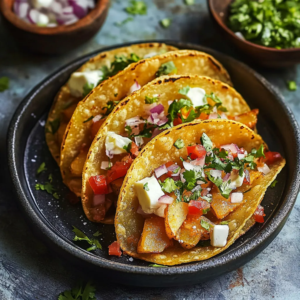 A bowl of tacos with sour cream and guacamole.