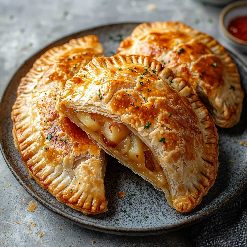A plate of food with a pastry on it.