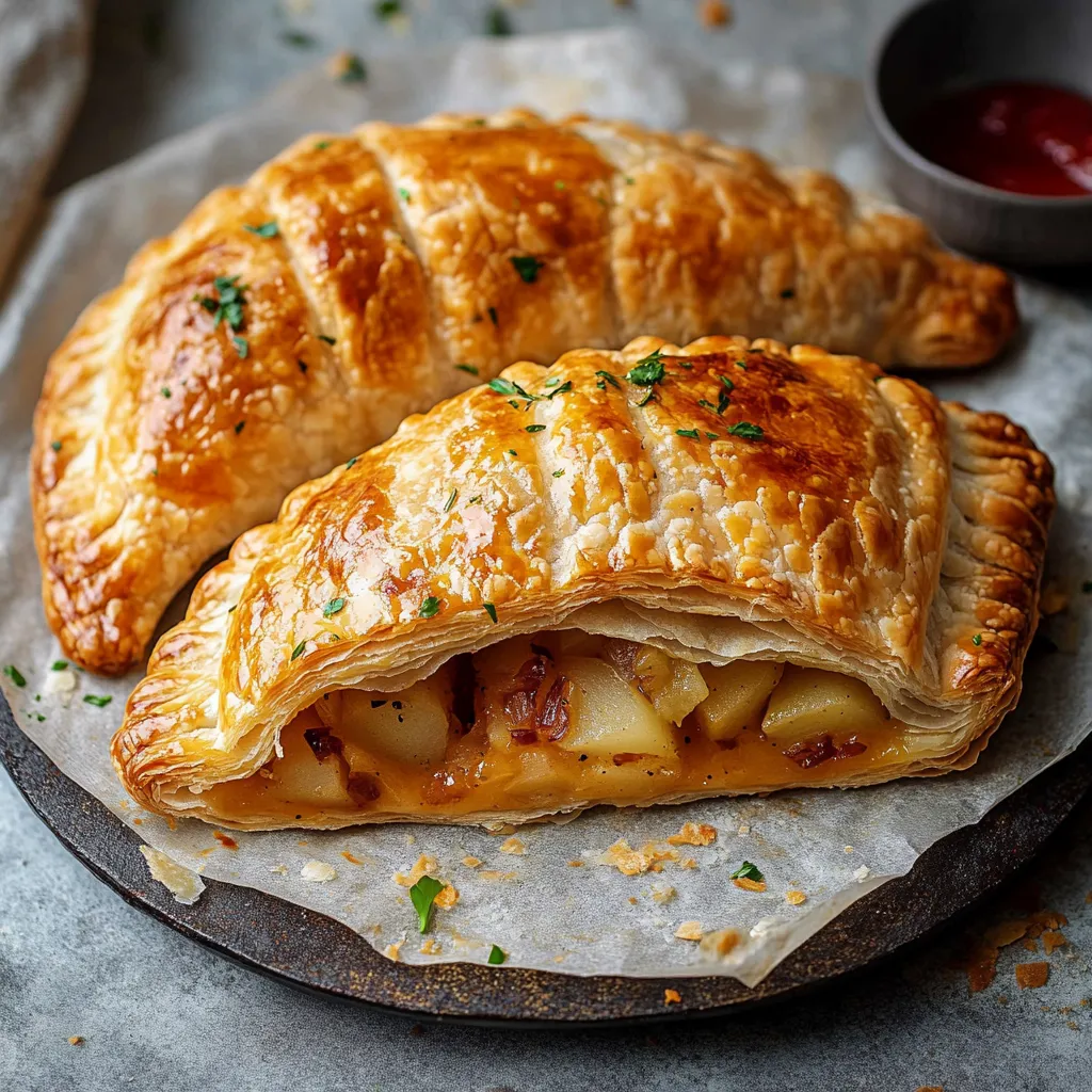 Two pastry filled with apples and cheese.