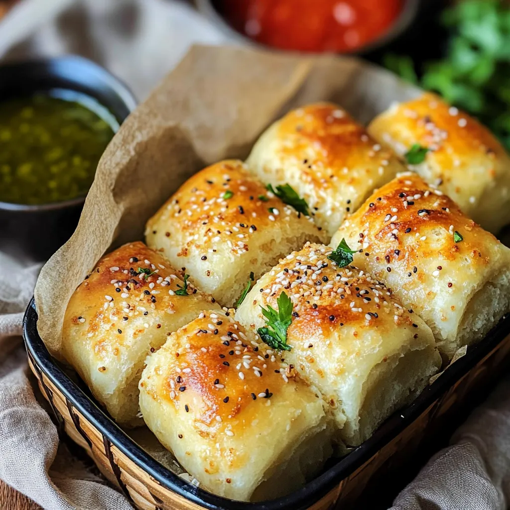 A basket of bread with a bowl of sauce.