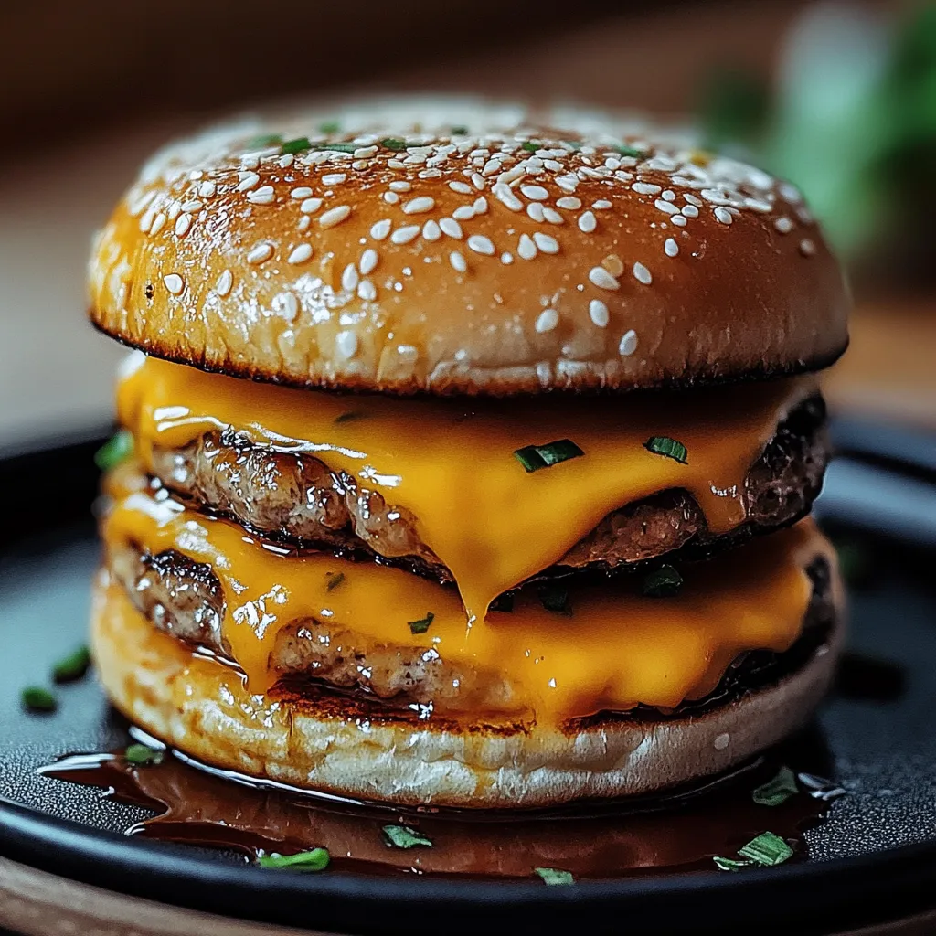 A close up of a hamburger with cheese.
