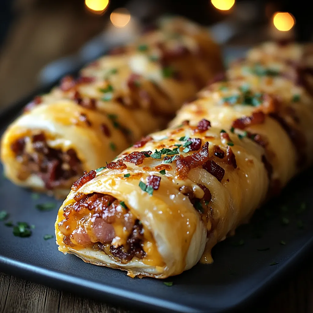 A plate of food with a roll and bacon.