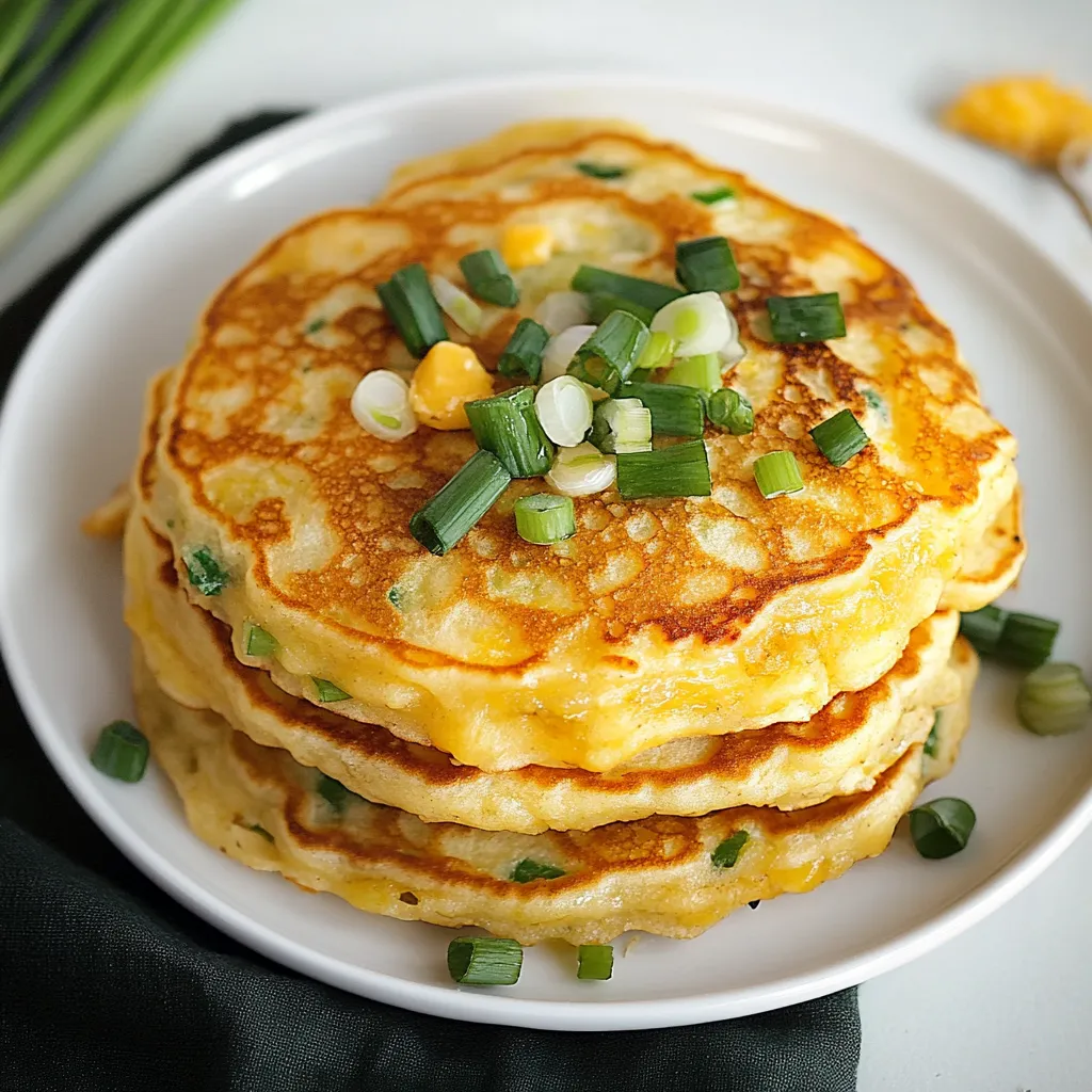 A stack of pancakes with green onions on top.