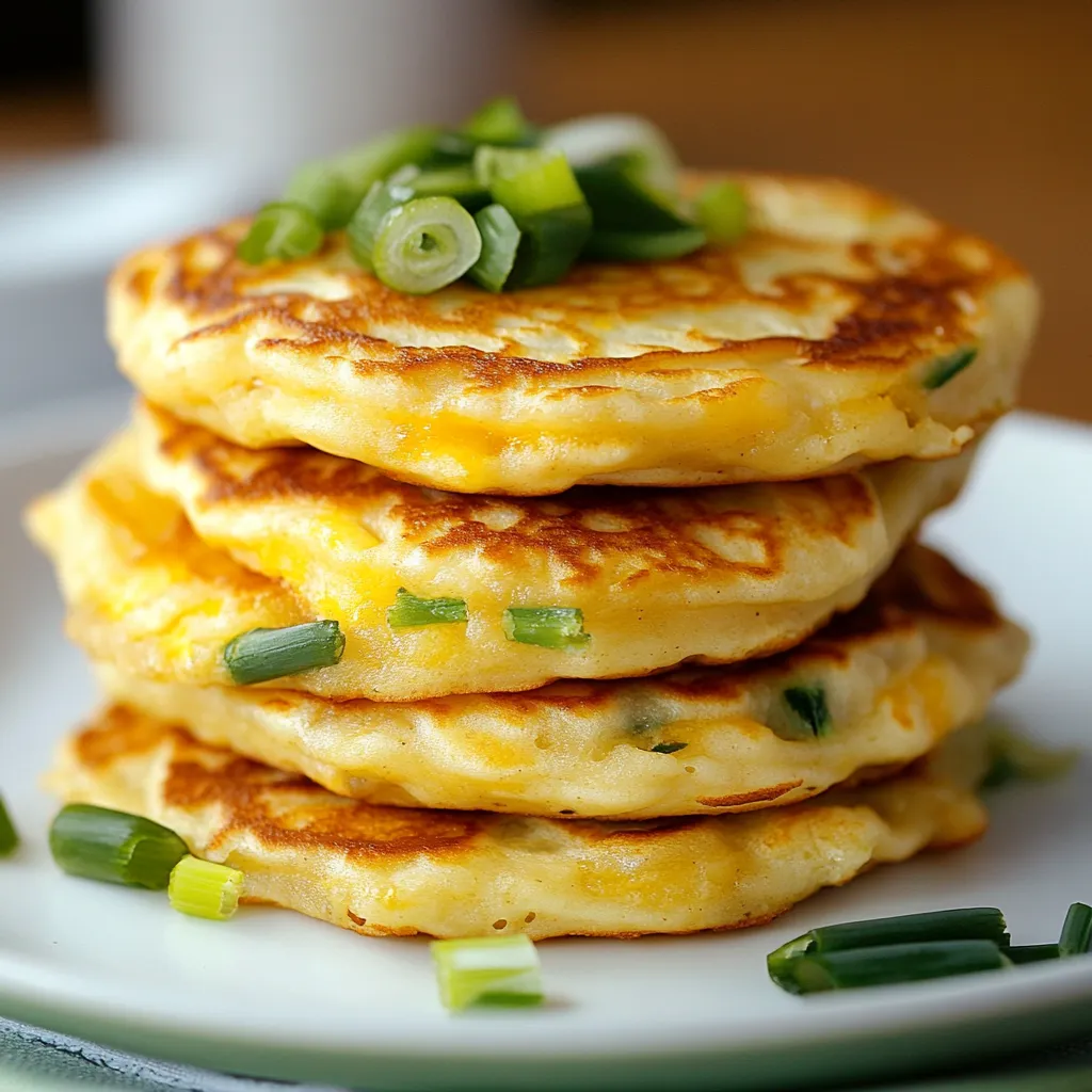 A stack of pancakes with green onions on top.